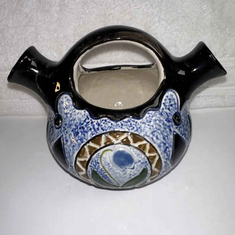 VTG Antique Amphora Blue Flowers Wedding Vase